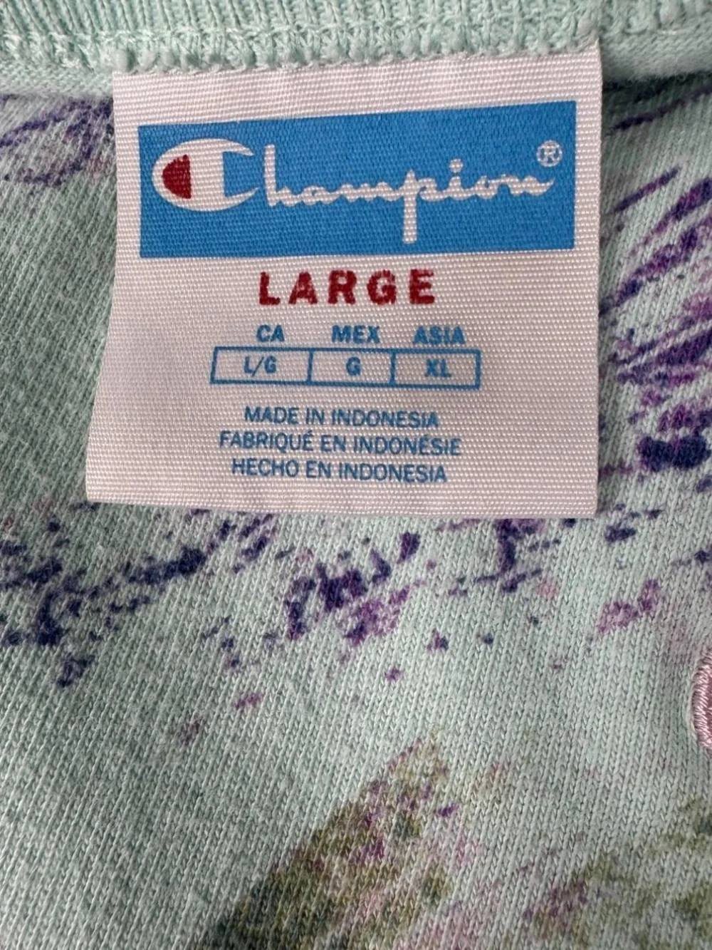 Champion Crayon Brushstroke Blur Retro AOP Abstract Tee Mint Purple Men’s Sz L - Picture 2 of 7